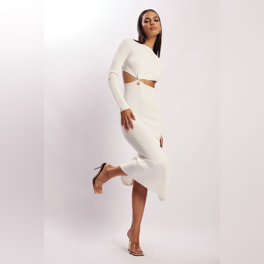 Meshki mila twist front knit midi dress white
